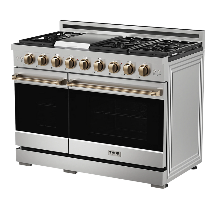 Thor Kitchen Gordon Ramsay Series 48-Inch Professional Gas Range with Double Oven in Stainless Steel with Bronze Trim (RSG48E-BRZ)