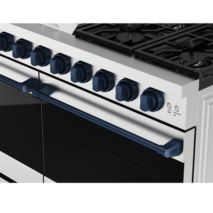 Thor Kitchen Gordon Ramsay Series 48-Inch Professional Gas Range with Double Oven in Stainless Steel with Blue Trim (RSG48E-BLU)