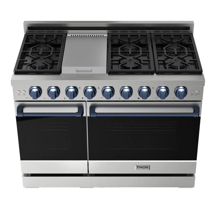 Thor Kitchen Gordon Ramsay Series 48-Inch Professional Gas Range with Double Oven in Stainless Steel with Blue Trim (RSG48E-BLU)