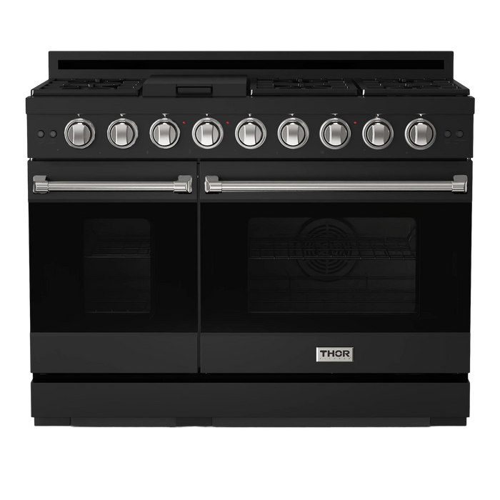 Thor Kitchen Gordon Ramsay Series 48-Inch Professional Gas Range with Double Oven in Black with Stainless Steel Trim (RSG48EB-SS)