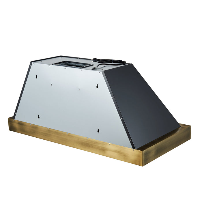 Forno Espresso 48" 600 CFM Wall Mount Range Hood in Black and Antique Brass Trim with Remote Control, FRHWM5078-48BLK