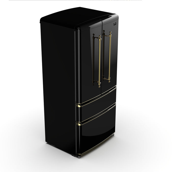 Forno Luigi 33" 18 cu. ft. French Door Refrigerator in Black with Antique Brass Handles, FFFFD1791-33BLK