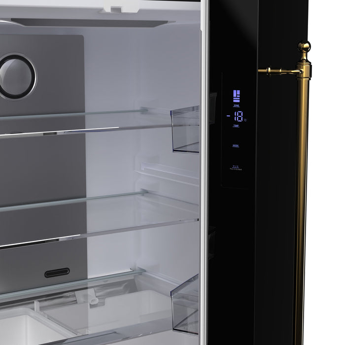 Forno Luigi 33" 18 cu. ft. French Door Refrigerator in Black with Antique Brass Handles, FFFFD1791-33BLK