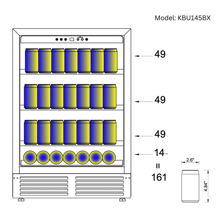 KingsBottle 48" Ultimate Under Bench Wine Fridge and Bar Refrigerator Combo with 3 Temp. Zones