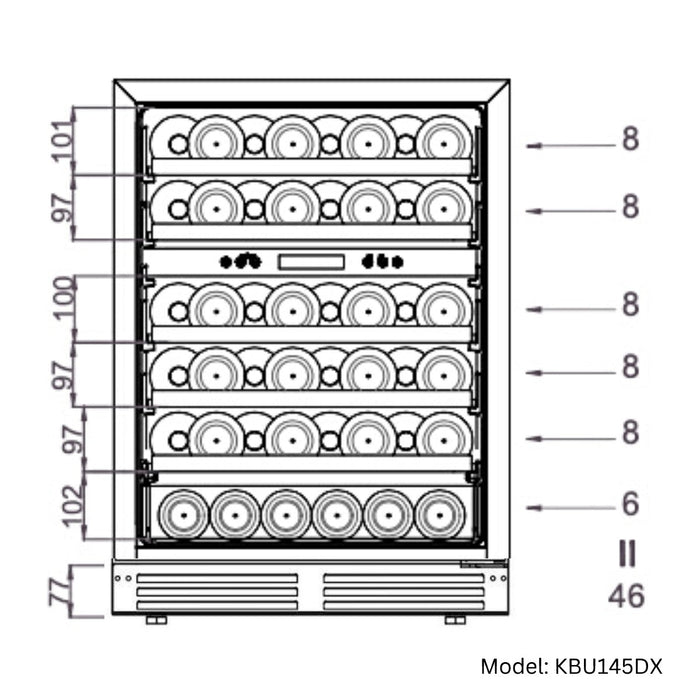 KingsBottle 48" Ultimate Under Bench Wine Fridge and Bar Refrigerator Combo with 3 Temp. Zones