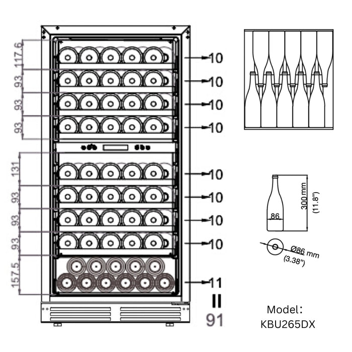 KingsBottle 47-Inch Tall Dual Zone Wine Cooler with Low-E Glass Door