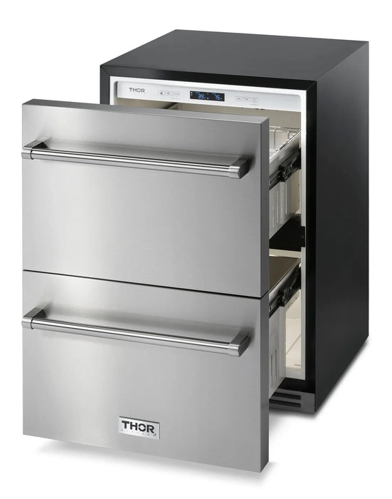 Thor Kitchen 2-Piece Appliance Package - 24-Inch Double Drawer Refrigerator and Freezer Drawer in Stainless Steel