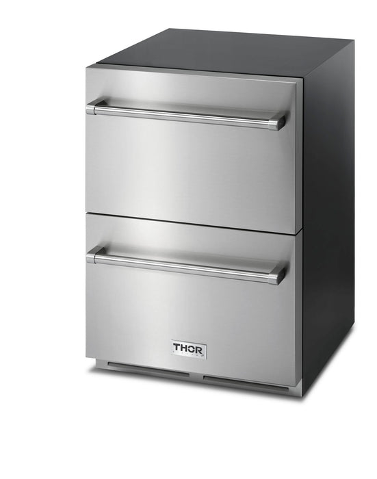 Thor Kitchen 24-Inch 5.4 cu. ft. Built-in Indoor/Outdoor Undercounter Double Drawer Refrigerator in Stainless Steel (TRF24U)