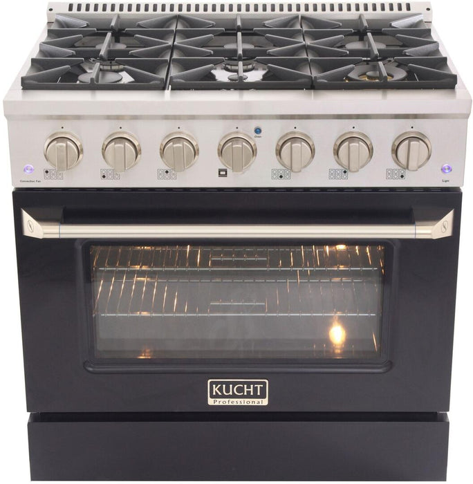 Kucht Professional 36 in. 5.2 cu ft. Natural Gas Range with Black Door and Silver Knobs, KNG361-K