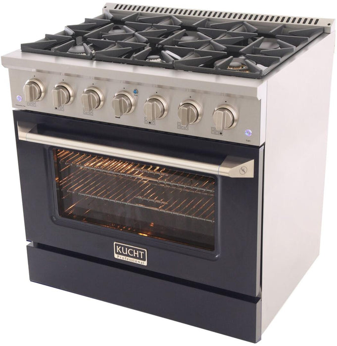 Kucht Professional 36 in. 5.2 cu ft. Propane Gas Range with Black Door and Silver Knobs, KNG361/LP-K