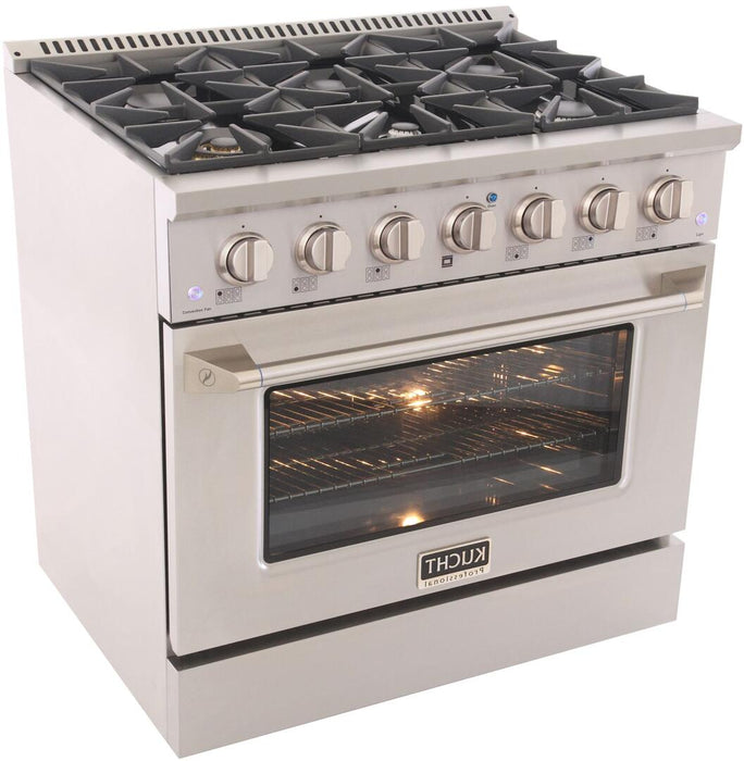 Kucht Professional 36 in. 5.2 cu ft. Propane Gas Range with Silver Knobs, KNG361/LP-S