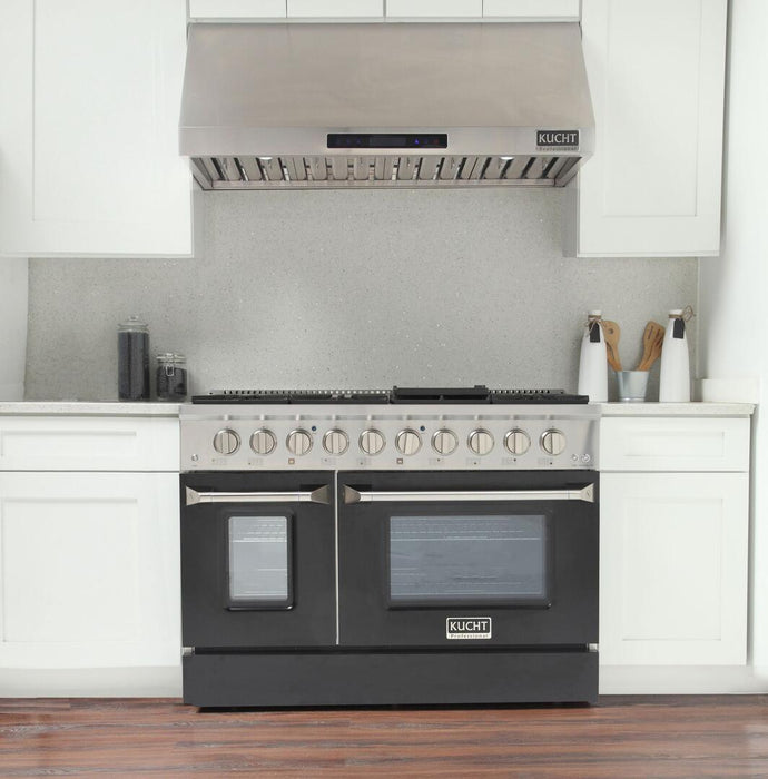 Kucht Professional 48 in. 6.7 cu ft. Natural Gas Range with Black Door and Silver Knobs, KNG481-K