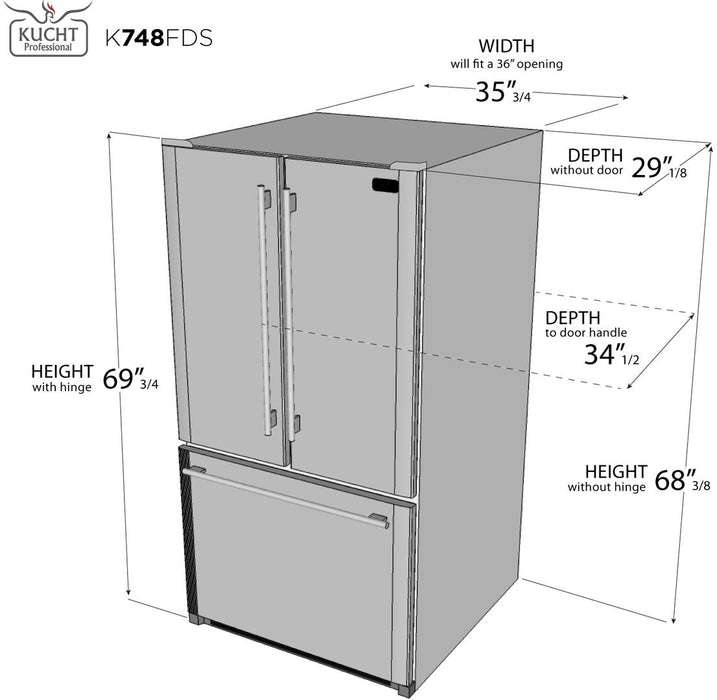 Kucht Appliance Package - 48 inch Natural Gas Range in Stainless Steel, Wall Range Hood, Refrigerator, Dishwasher, and Microwave Oven, AP-KFX480-7