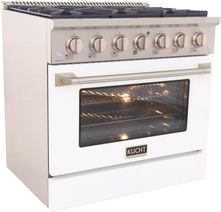 Kucht Professional 36 in. 5.2 cu ft. Propane Gas Range with White Door and Silver Knobs, KNG361/LP-W