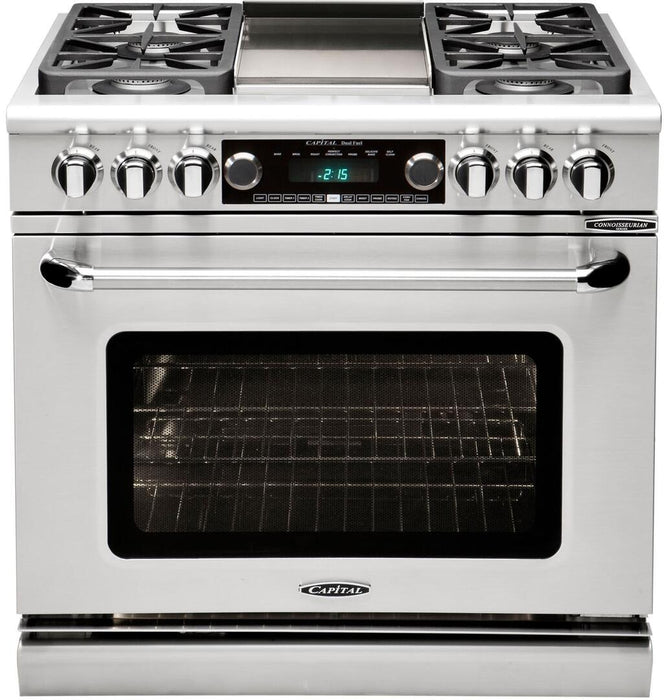 Capital 36" Connoisseurian Series Freestanding Dual Fuel Range with 5.4 cu. ft. Electric Oven in Stainless Steel (CSB362G2)