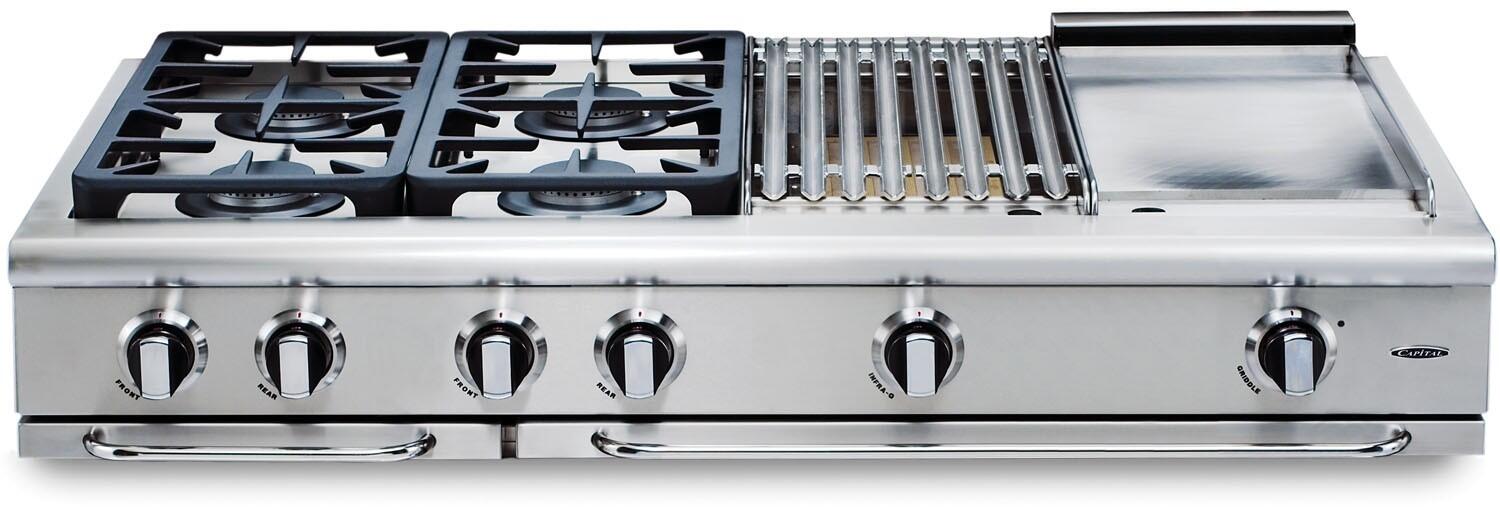 Capital 48" Precision Series Gas Rangetop with 8 Sealed Burners, Optional Grill/Griddle in Stainless Steel (GRT488)