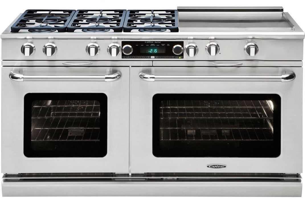 Capital 60" Connoisseurian Series Freestanding Dual Fuel Range with  9 cu. ft. Total Capacity Self Clean Double Ovens in Stainless Steel (CSB606BG)