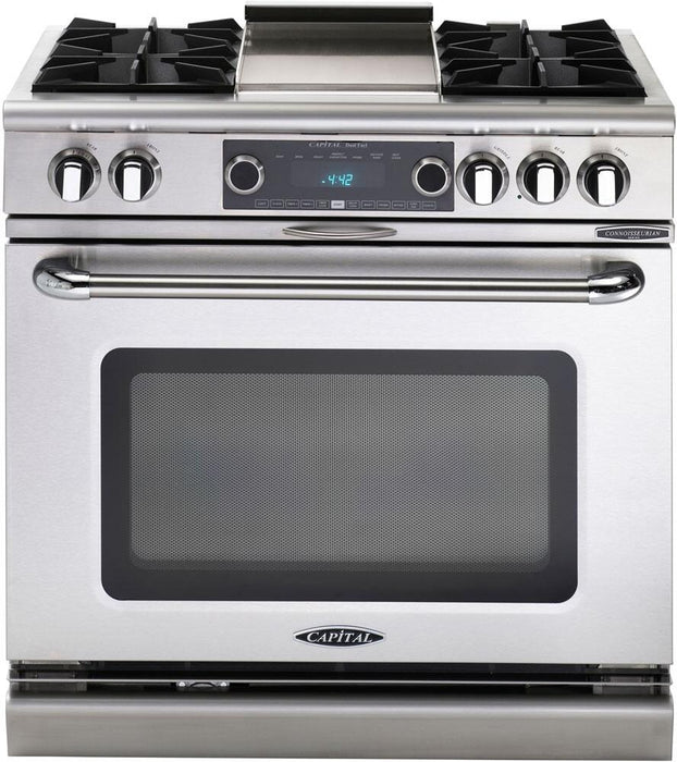 Capital Connoisseurian Series 36" Freestanding Dual Fuel Range with 6 Open Burners, 5.4 cu. ft. Electric Oven, Grill and Griddle Options, in Stainless Steel (COB366)