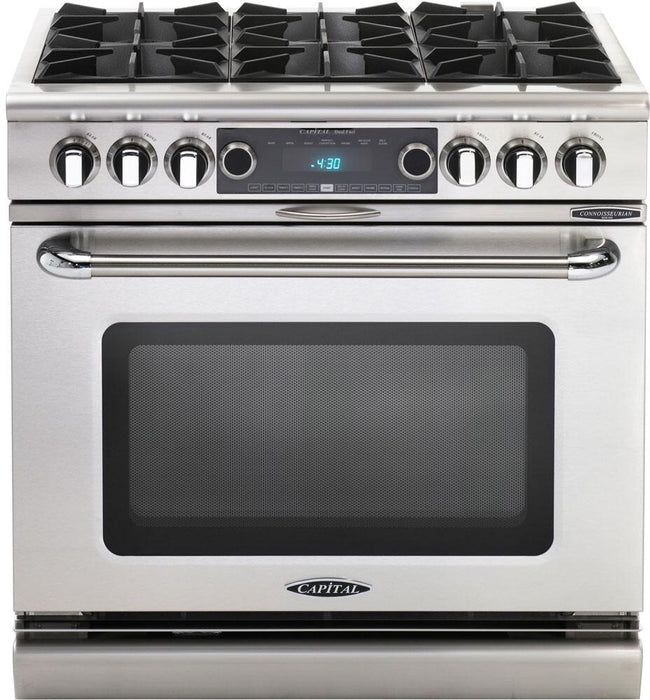 Capital Connoisseurian Series 36" Freestanding Dual Fuel Range with 6 Open Burners, 5.4 cu. ft. Electric Oven, Grill and Griddle Options, in Stainless Steel (COB366)