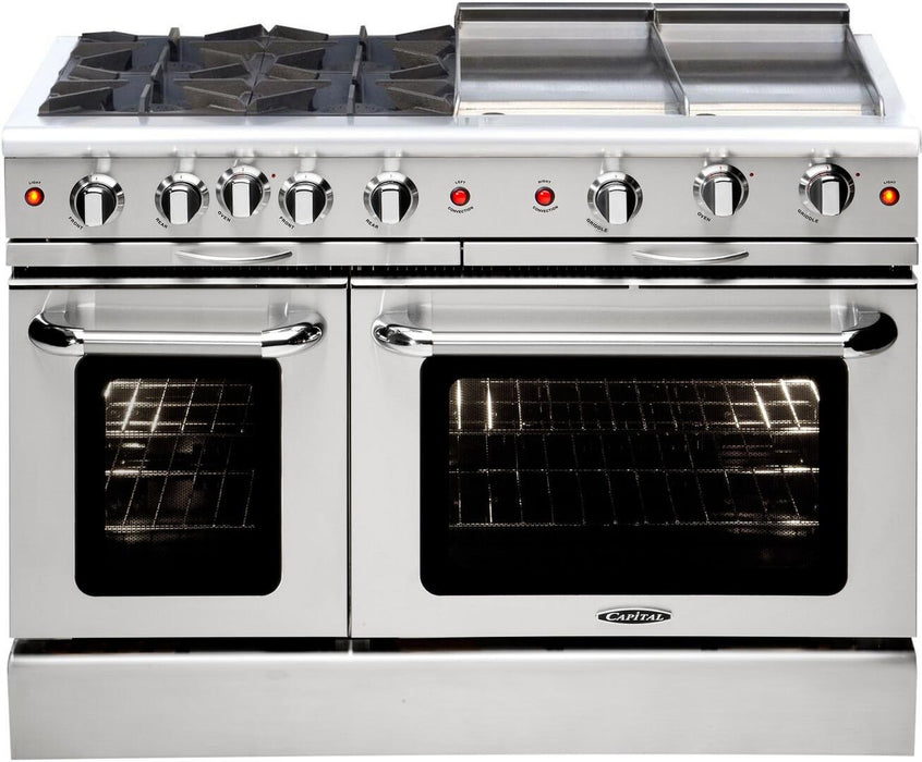 Capital Culinarian Series 48" Freestanding All Gas Range 8 Open Burners, Double Ovens, 7.6 cu in Stainless Steel (MCOR488)