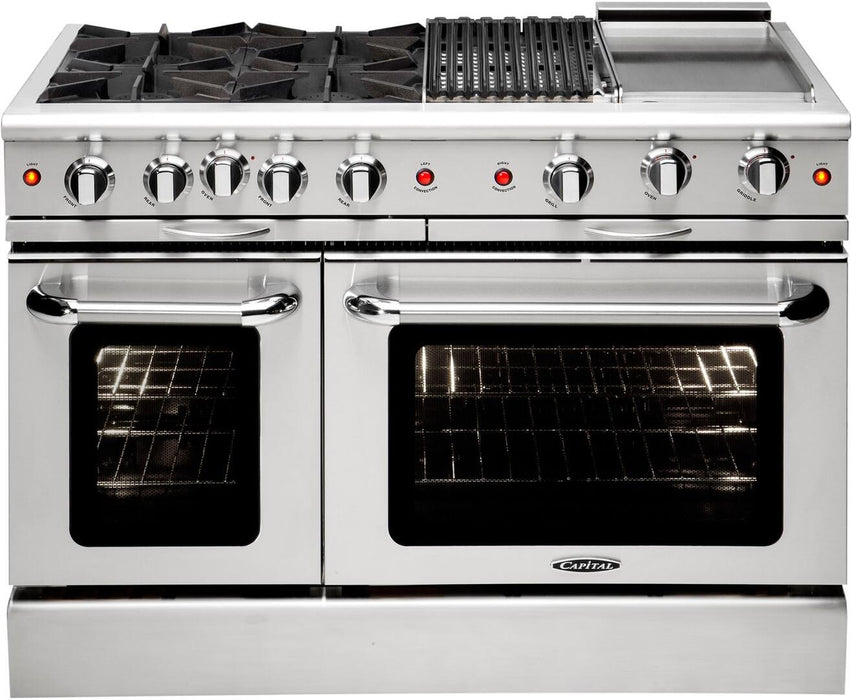 Capital Culinarian Series 48" Freestanding All Gas Range 8 Open Burners, Double Ovens, 7.6 cu in Stainless Steel (MCOR488)