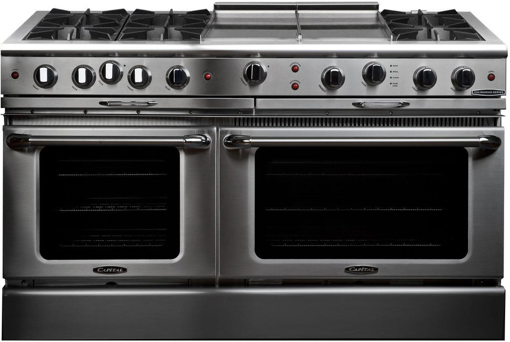 Capital Culinarian Series 60" Freestanding All Gas Range with 8 cu. ft. Double Oven, Griddle, Grill, and 6 Burners in Stainless Steel (CGSR604BG2)