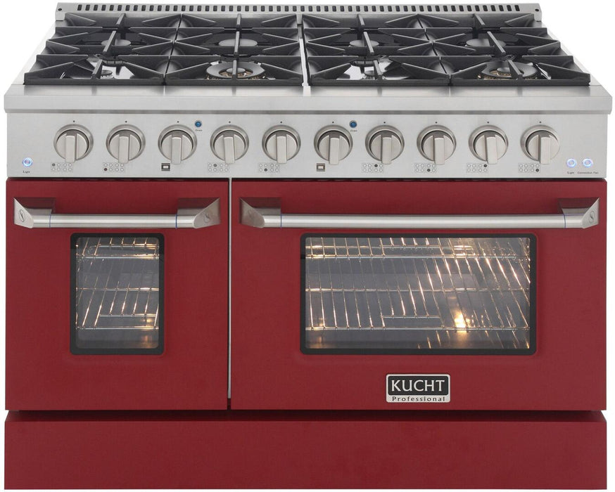 Kucht Professional 48 in. 6.7 cu ft. Natural Gas Range with Red Door and Silver Knobs, KNG481-R