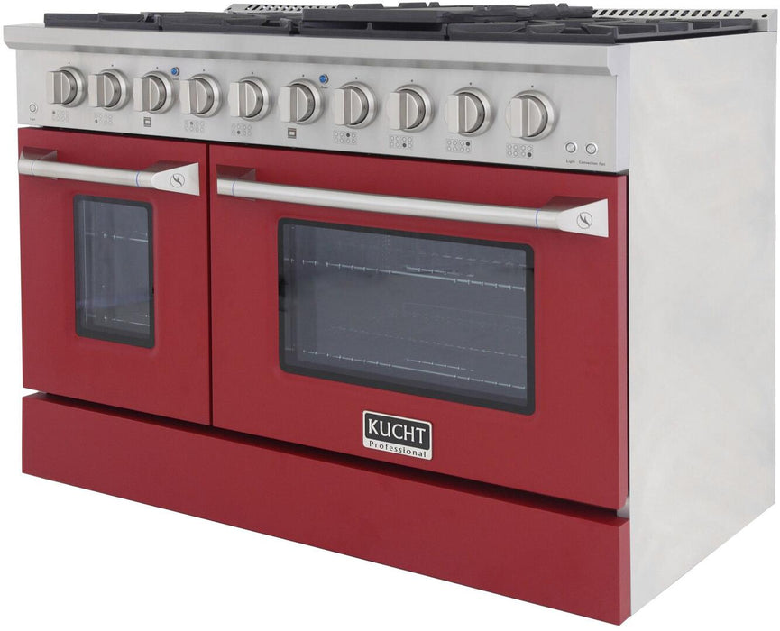 Kucht Professional 48 in. 6.7 cu ft. Natural Gas Range with Red Door and Silver Knobs, KNG481-R