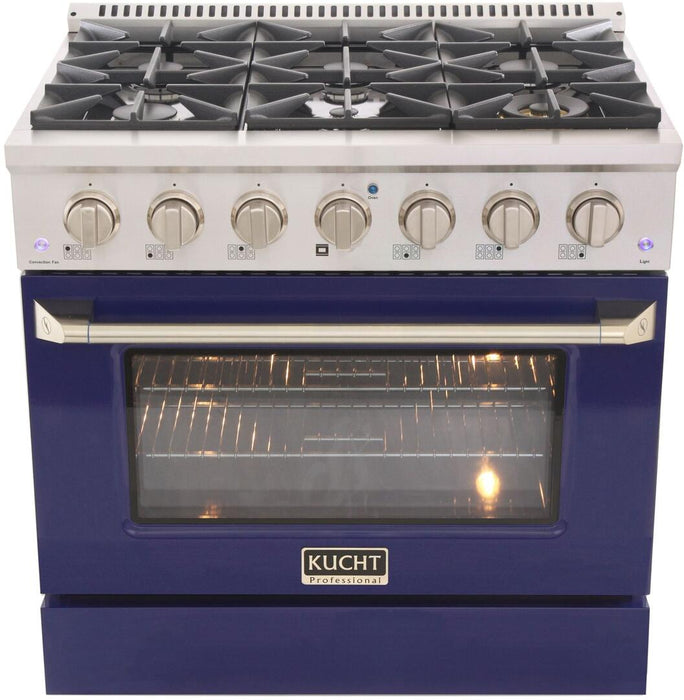 Kucht Professional 36 in. 5.2 cu ft. Natural Gas Range with Blue Door and Silver Knobs, KNG361-B