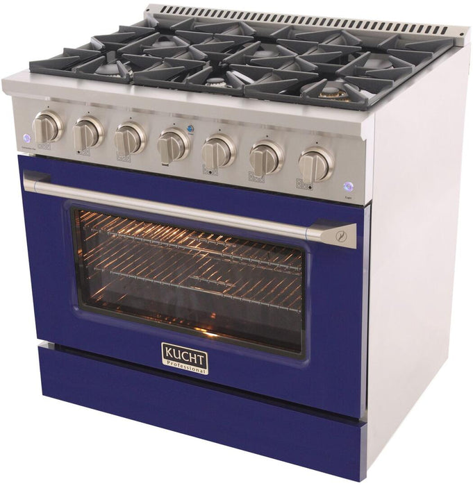 Kucht Professional 36 in. 5.2 cu ft. Natural Gas Range with Blue Door and Silver Knobs, KNG361-B