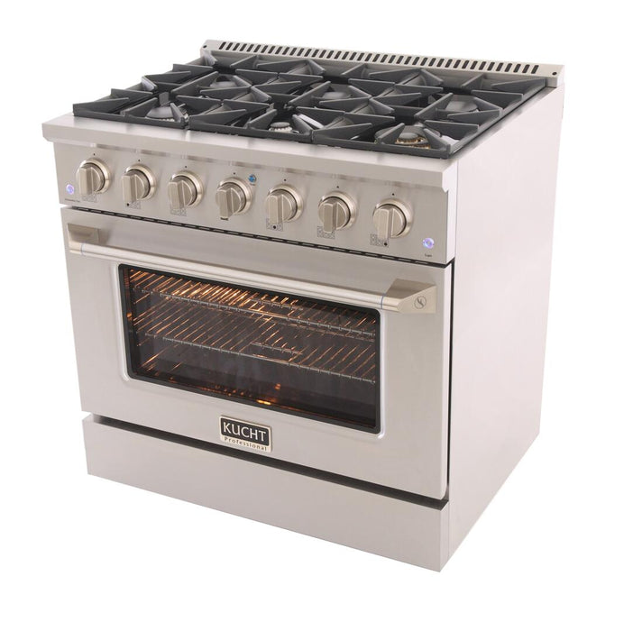 Kucht Professional 36 in. Propane Gas Burner/Electric Oven Range in Stainless Steel with Silver Knobs, KDF362/LP-S