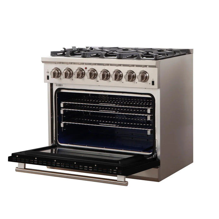 Forno 36 Inch Professional Freestanding Dual Fuel Range in Black, FFSGS6187-36BLK