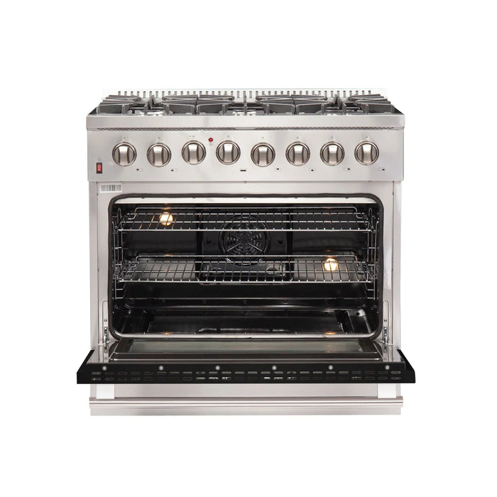 Forno 36 Inch Professional Freestanding Dual Fuel Range in Black, FFSGS6156-36BLK