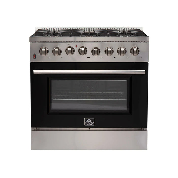 Forno 36 Inch Professional Freestanding Dual Fuel Range in Black, FFSGS6156-36BLK