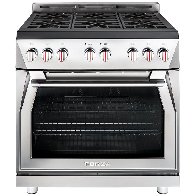 Forza 3-Piece Appliance Package - 36-Inch Gas Range, 11-Inch Tall Premium Range Hood, & 24-Inch Dishwasher in Stainless Steel