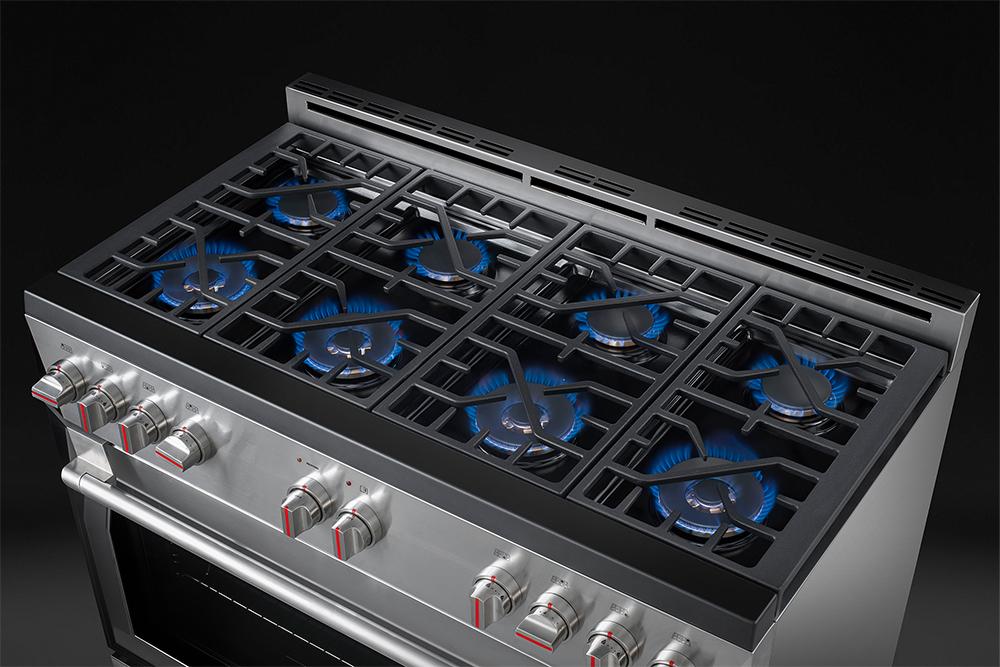 Forza 48-Inch 7.8 cu. ft. Stainless Steel Pro-Style Gas Range in Dinamico Blue (FR488GN-B)