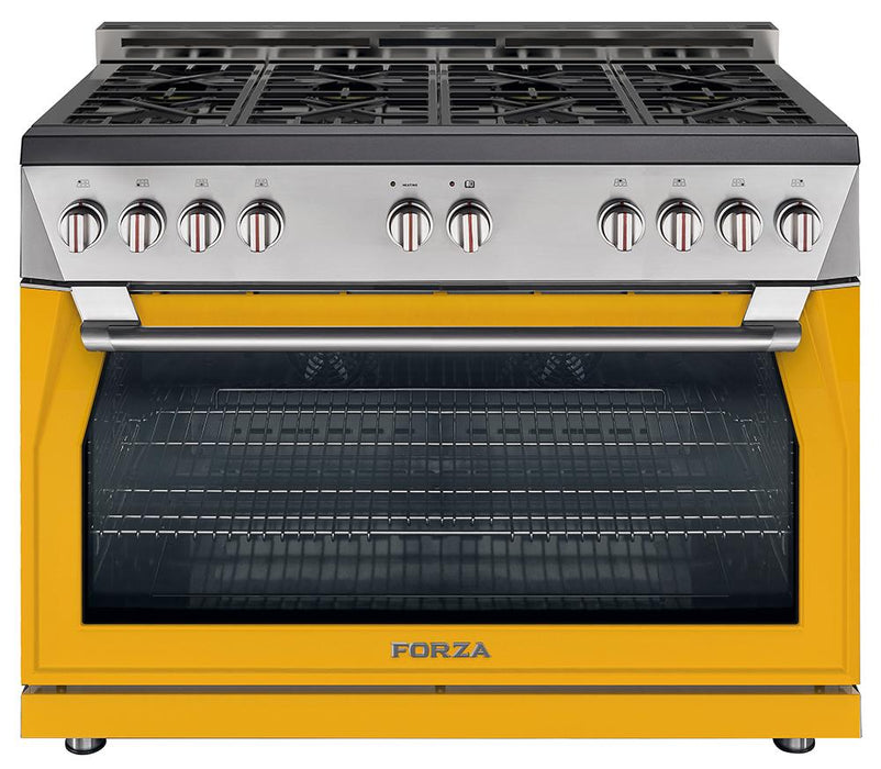 Forza 48-Inch 7.8 cu. ft. Stainless Steel Pro-Style Gas Range in Ribelle Yellow (FR488GN-Y)