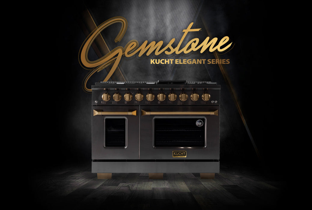 Kucht Gemstone Professional 48" 6.7 cu. ft. Propane Gas Range in Titanium Stainless Steel with Gold Accents, KEG483/LP