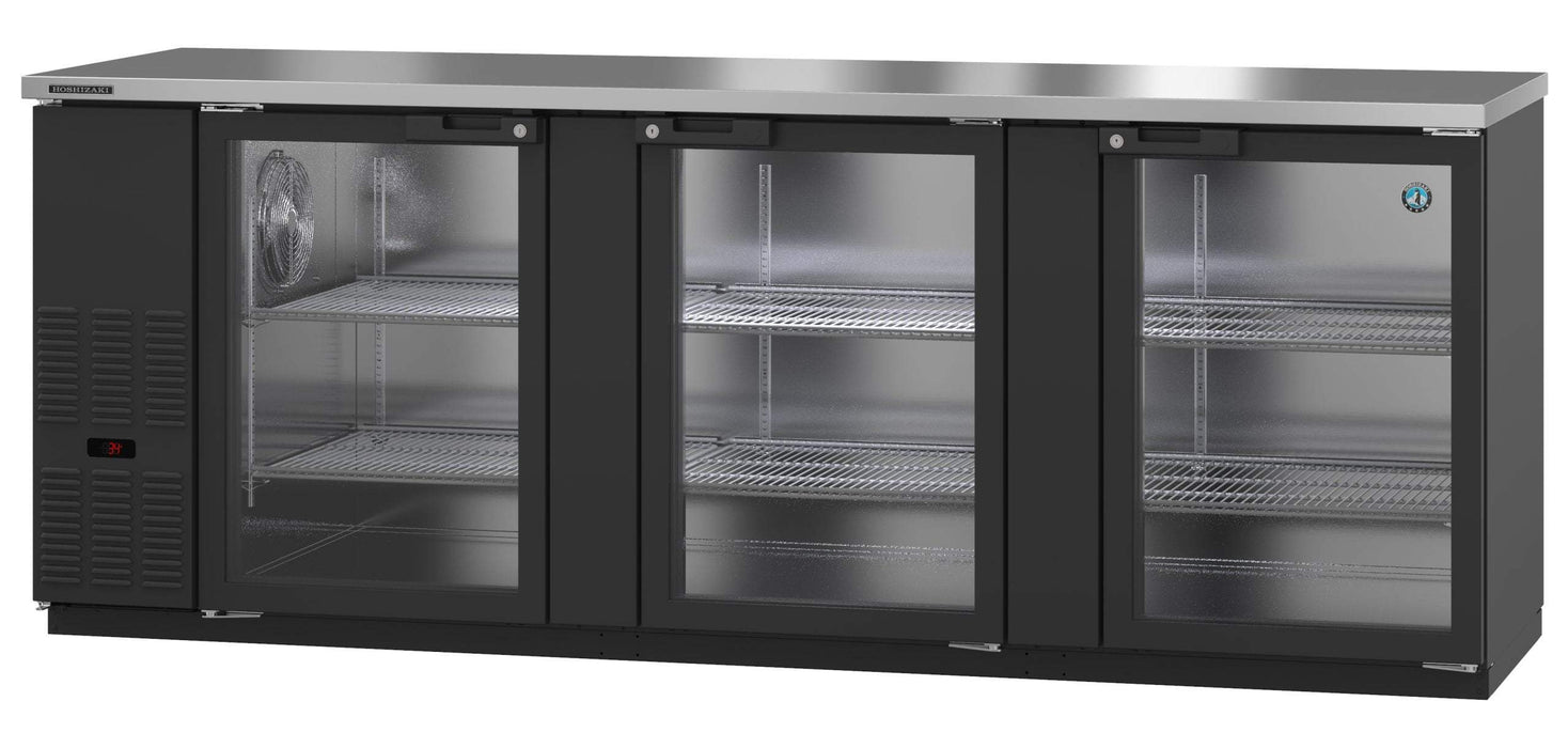 Hoshizaki BB95-G, Refrigerator, Three Section, Black Vinyl Back Bar Back Bar, Glass Doors