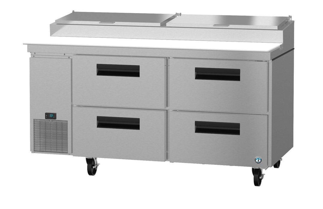 Hoshizaki PR67A-D4, Refrigerator, Two Section Pizza Prep Table, Stainless Drawers