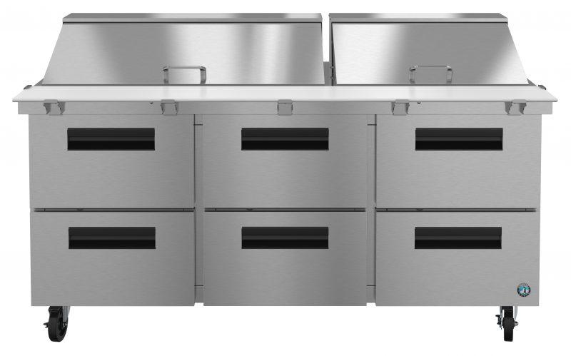 Hoshizaki SR72A-30MD6, Refrigerator, Three Section Mega Top Prep Table, Stainless Drawers