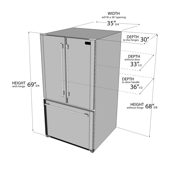 Kucht Professional 36 In. 26.1 cu. ft. Refrigerator with Interior Ice Maker, Black, K748FDS-K