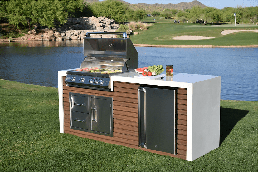 KoKoMo Grill Professional Shiplap Outdoor Kitchen Island With Waterfall Edge