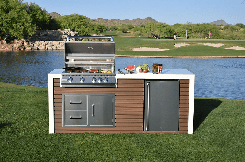 KoKoMo Grill Professional Shiplap Outdoor Kitchen Island With Waterfall Edge