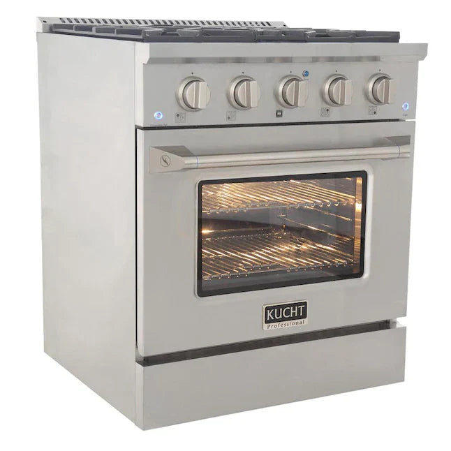 Kucht 30-in Deep Recessed 4 Burners Convection Oven Freestanding Dual Fuel Range In Stainless Steel 