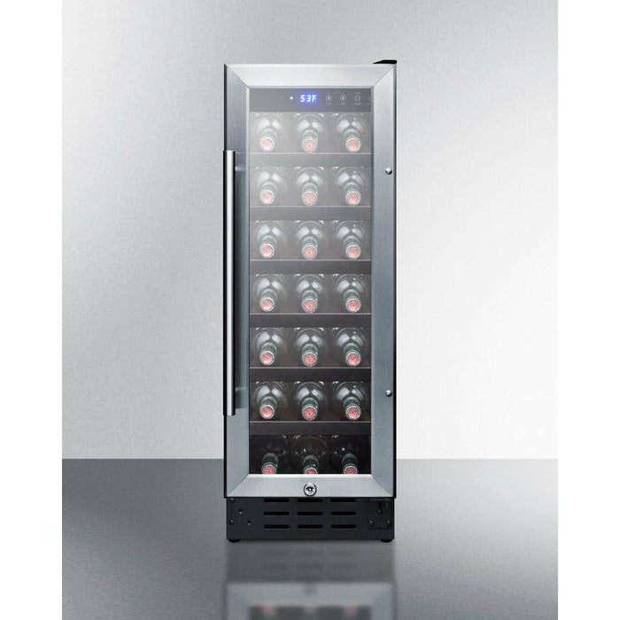 Summit 12 in. Wide Built-In Wine Cellar with 21 Bottle Capacity, Right Hinge, Glass Door, With Lock, 6 Extension Wine Racks, Digital Control, LED Light, Compressor Cooling, ETL Approved - SWC1224B