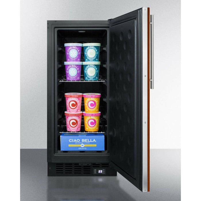 Summit 15 in. Built-In All-Freezer with 2.45 cu. ft. Capacity, Factory-Installed Lock, Adjustable Chrome Shelves, Frost-Free, Fingerprint Resistant, Digital Display - SCFF1533B