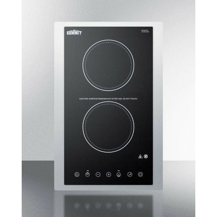 Summit 15 in. Wide 115V 2-Burner Radiant Cooktop with 2 Elements, Hot Surface Indicator, ADA Compliant, Schott Ceran Glass, Digital Touch Controls - CR2B15T