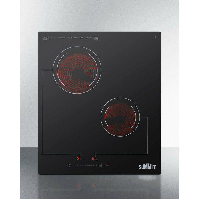 Summit 18 in. Wide 220V 2-Burner Radiant Cooktop with 2 Elements, Hot Surface Indicator, ADA Compliant, EuroKera Glass Surface, Residual Heat Indicator Light, Digital Touch Controls in Black - CR2B228T