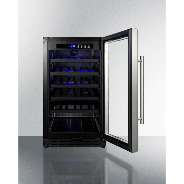 Summit 18 in. Wide Built-In Wine Cellar, ADA Compliant with 34 Bottle Capacity, Right Hinge, Glass Door, With Lock, 5 Extension Wine Racks, Digital Control, LED Light, Compressor Cooling, ETL Approved - SWC1840B